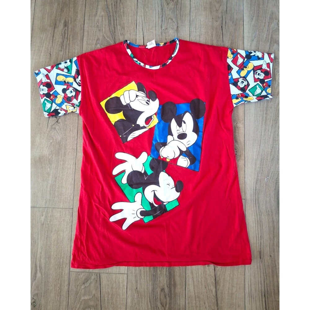 Vintage Disney Shirt Womens One Size Red  Mickey Mouse Sleepwear Top Dress 90s